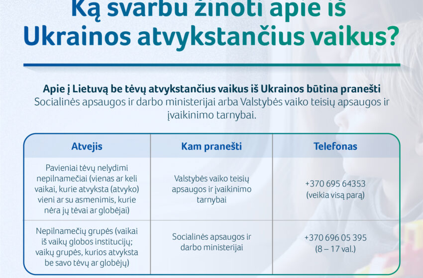  Apie į Lietuvą be tėvų atvykstančius vaikus iš Ukrainos būtina pranešti