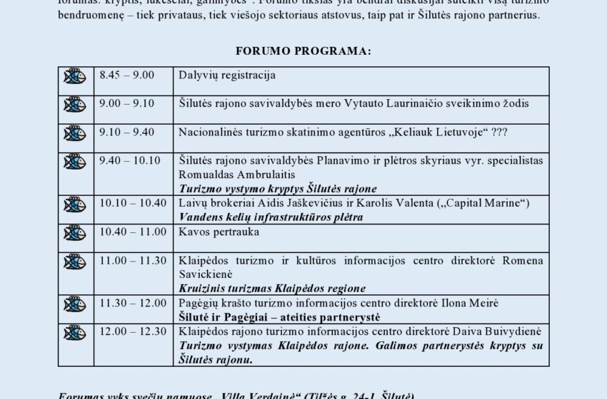  Kviečia į Šilutės rajono turizmo forumą