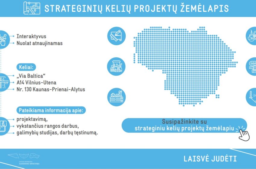  Strateginių kelių projektų žemėlapyje – informacija apie svarbiausių šalies kelių gerinimo eigą nuo projektavimo iki darbų pabaigos